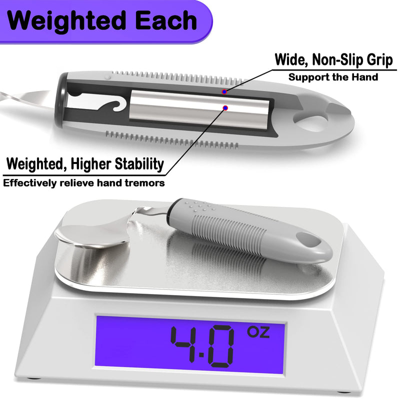 Weighted Parkinsons Utensils for Hand Tremors, Weighted Silverware for Parkinsons Patients Arthritic Hands, Built Up Utensils for Adults, Adaptive Eating Utensils for Disabled People Elderly 6-Piece Set Grey - BeesActive Australia
