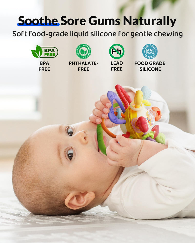 Baby Montessori Sensory Teething Toy ‚Äì Safe, Multi-Functional BPA-Free Silicone Teether Toy for Babies 0-12 Months ‚Äì Vibrant Rattle for Teething Relief & Fun Play ‚Äì Perfect Baby Toys for Boys & Girls - BeesActive Australia