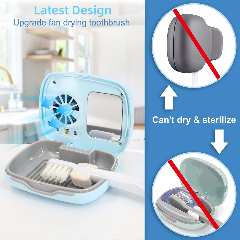 Mini Travel Toothbrush Cover with Air Drying Device, Toothbrush Travel Case with Cleaning Light, Rechargeable Portable Toothbrush Container Toothbrush Holder -Blue - BeesActive Australia