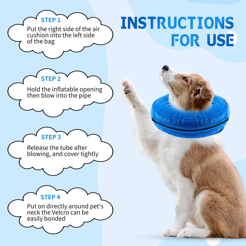 Honprodu Inflatable Dog Neck Brace, Adjustable Protective Collar Dogs, Dog Collar Leak Protection for Recovery After Operations or Wounds, Dog Neck Brace that Does Not Block the View (Blue L) [Neck: 38cm - 50 cm] L Blue - BeesActive Australia