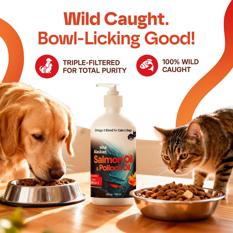 Wild Alaskan Omega 3 Salmon Oil for Dogs - Fish Oil for Dogs Natural Liquid - Must-Have Cat & Dog Essentials for Health - Cat and Dog Supplies Supports Skin & Coat - 8 Fl. Oz 8 fl oz