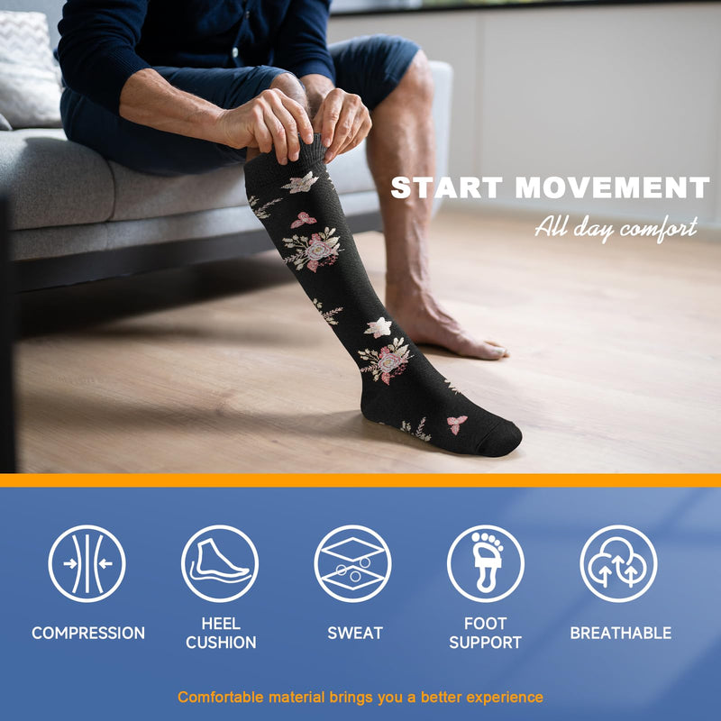 cerpite Compression Socks for Women & Men 6 Pairs Knee High Compression Socks 20-30 mmhg Best for Running,Nurse,Travel Large-X-Large Assorted - 17