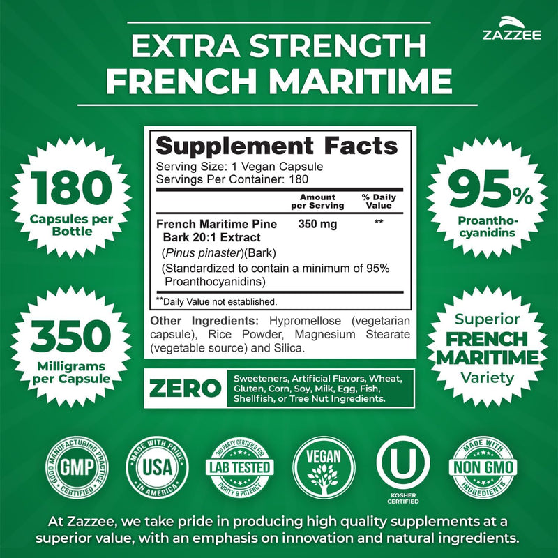Zazzee Anti Aging Circulatory Support Bundle | Extra Strength Horse Chestnut Supplement with French Maritime Pine Bark Extract Capsules | Non-GMO Vegan & ISO Lab Tested