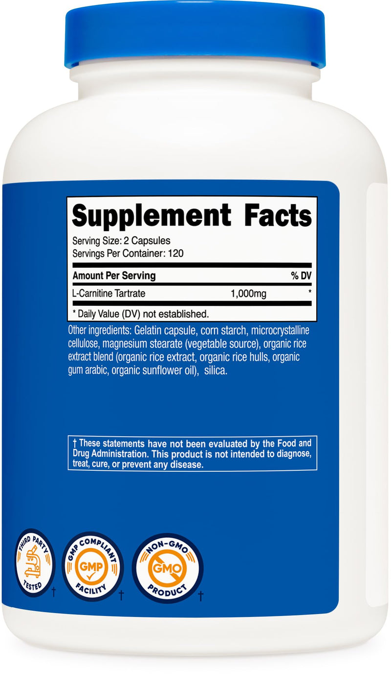 Nutricost L-Carnitine Tartrate 1,000mg, 240 Capsules - 500mg Per Capsule, 120 Servings (Pack of 2) 240 Count (Pack of 2)
