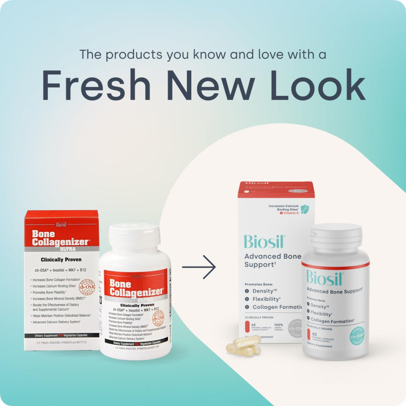 Biosil Advanced Bone Support - 60 Capsules - Supports Bone Density, Flexibility & Collagen Formation with Patented ch-OSA Complex, Inositol, MK7 & Vitamin B12-30-Day Supply