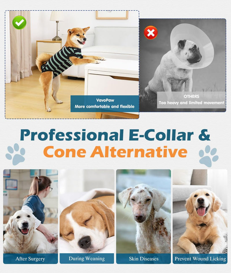 VavoPaw Dog Recovery Suit, Dog Anti-Licking Recovery Suit After Surgery, E-Collar Alternative for Puppy Cat, Soft Breathable Pajamas with Velcro Fastener, XXXL Black Black/White Stripes - BeesActive Australia