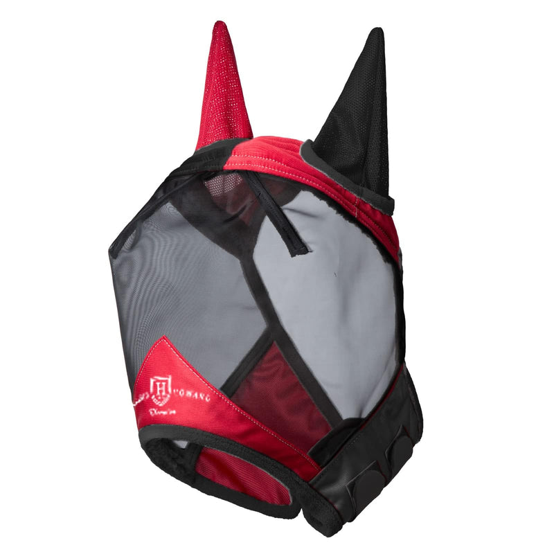 Harrison Howard Pro Luminous Horse Fly Mask Standard with Ears UV Protection for Horse Scarlet Red/Black Large Full Size Full (Large) - BeesActive Australia