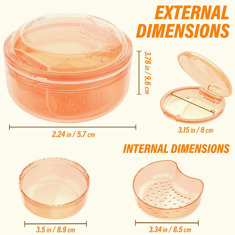 Denture Case, 2PCS Retainer Case with Strainer Basket, 2 in 1 Denture Bath Case No-Leak Retainer Cleaner Case, Retainer Holder for Travel, Mouth Guard Case for Dentures, Clear Braces, Night Guard Blue-Orange - BeesActive Australia