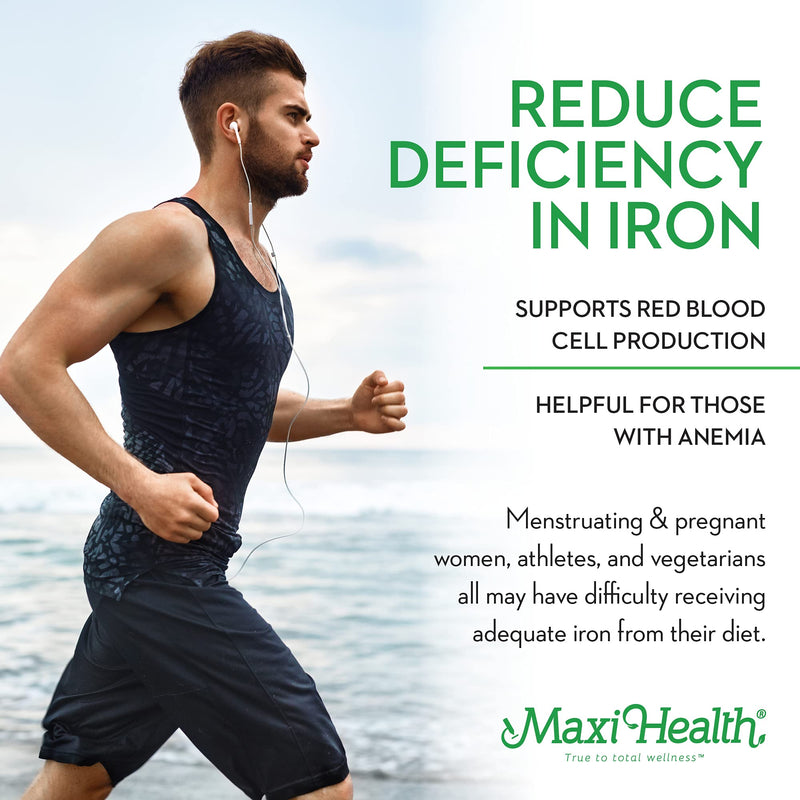 Maxi Health Iron Supplement for Women & Men - Gentle Iron 25 mg for The Stomach - Non Constipating* Pills - Kosher - Non GMO - Vegetarian (100 Tablets) | Kosher | Gentle Non-Constipating Iron | Chelated Iron & Red Blood Cell Support | Vegetarian | Doct...