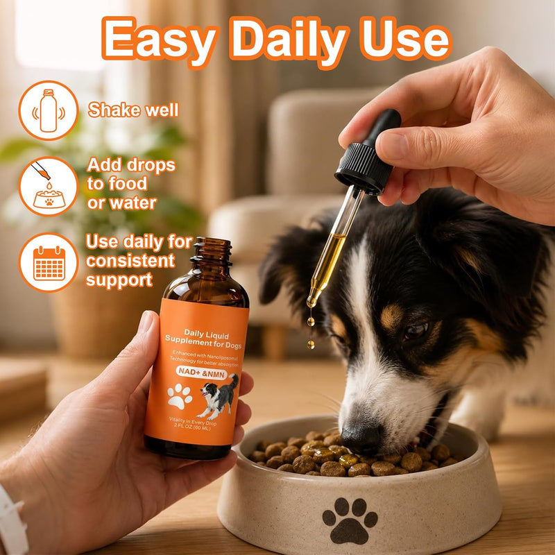 NAD+ for Dogs - Longevity Supplements for Dogs Energy, Vitality, Healthy Aging, Cognitive Health - Senior Dog Supplement with NR, Trans-Resveratrol, Quercetin, Glucosamine HCI - 60ML