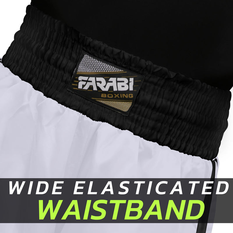 Farabi Sports Boxing Shorts – Boxing Trunks for Training Punching, Sparring Fitness Gym Kickboxing Shorts Men & Women White Large