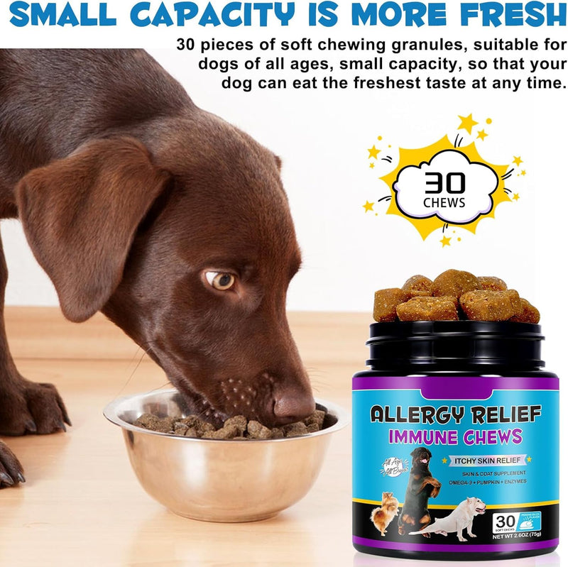 Dog Allergy Relief Chews (30 Treats) – Itch Relief & Immune Support for Dogs, Helps Support Itchy Skin, Paws, Ears & Coat Health, Omega 3, Probiotics & Vitamins, Peking Duck Flavor, All Breeds & Sizes