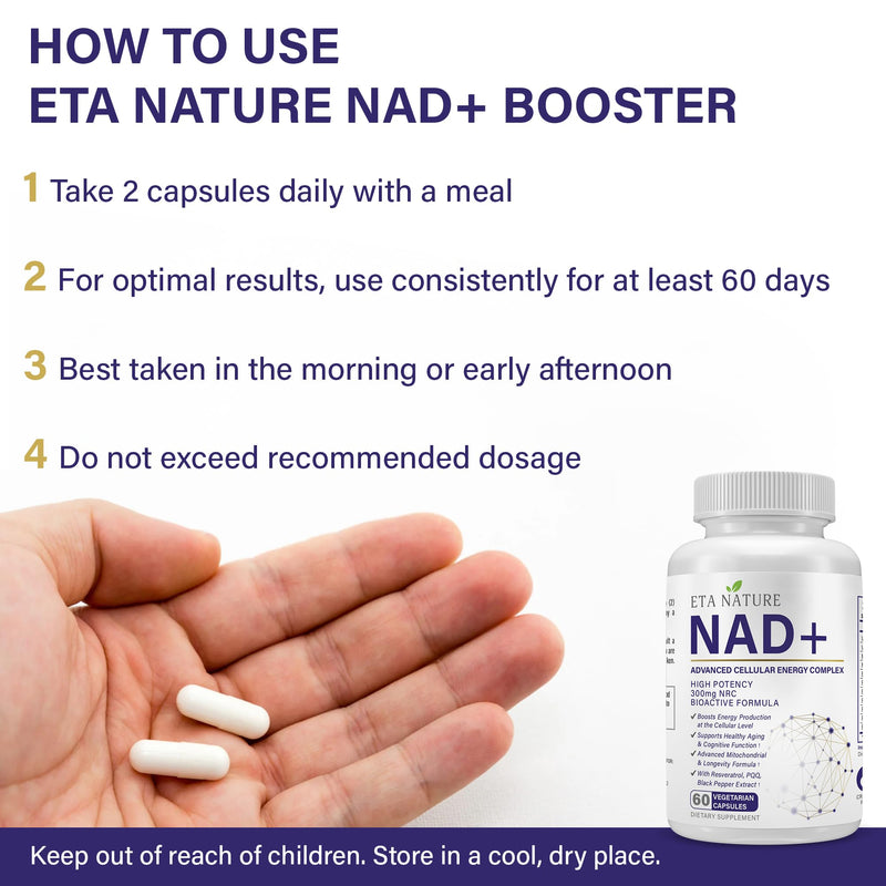 NAD+ Supplement - NAD Resveratrol for Cellular Energy and Stamina - Energy Supplements with Nicotinamide Riboside, Grape Seed and B Vitamins for Healthy Aging for Men & Women - 60 Capsules 60 Count (Pack of 1)