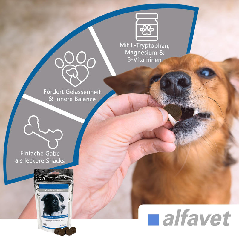 alfavet CaniGum Relax Chew Drops for Dogs (120 g) – Calming Supplement – With L-Tryptophan, B Vitamins, Magnesium & Herbal Blend
