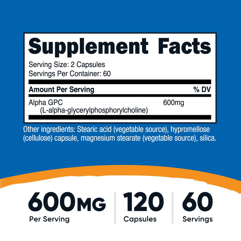 Nutricost Alpha GPC 600mg, 120 Vegetarian Capsules - Non-GMO and Gluten Free, 300mg Per Capsule (Pack of 2) 120 Count (Pack of 2)