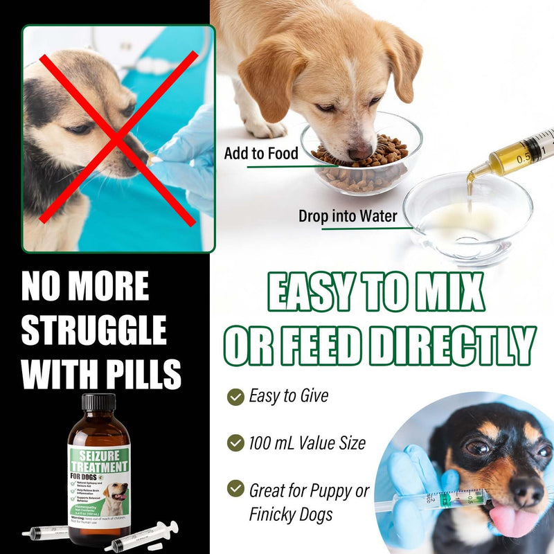 Seizure Support Liquid for Dogs & Cats 100 mL | Natural Epilepsy Supplement | Helps Reduce Frequency & Intensity of Seizures | Easy to Give with 3 ml Dropper