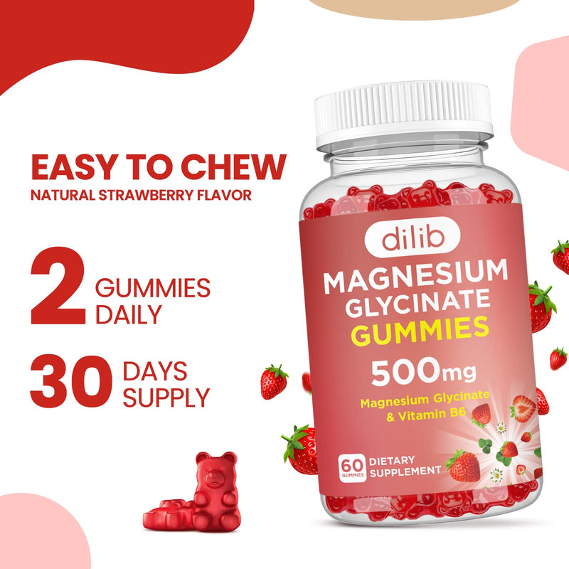 Magnesium Glycinate Gummies 500mg for Adults & Kids Magnesium Supplement with Vitamin B6-Natural Calm Gummies-Calm Mood, Muscle & Sleep Support-Strawberry Flavor, 120 Gummies Strawberry 60 Count (Pack of 2)