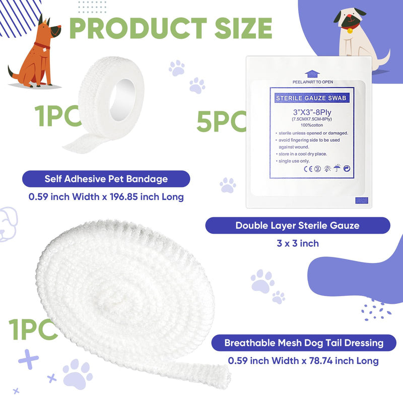 7 Pcs Dog Tail Protector Includes 5 Pcs Sterile Gauze Breathable Mesh Dog Tail Dressing Self Adhesive Pet Bandage Dog Ends Starter Pack for Dogs Cats Other Pets Animals, White - BeesActive Australia