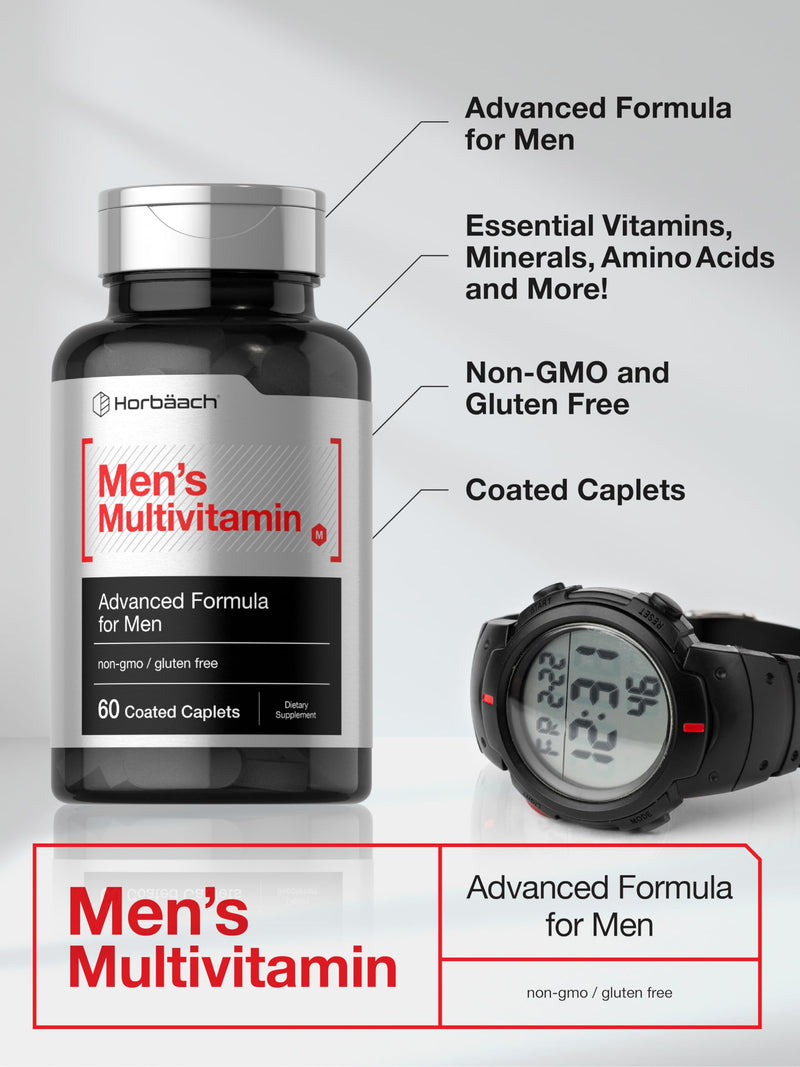 Horbäach Mens Multivitamin | 60 Caplets | Advanced Formula | with Vitamin C, D, Magnesium, Minerals & More | Non-GMO & Gluten Free Supplement