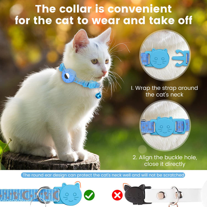 Airtag cat collar, integrated cat collar Airtag with AirTag holder and bell, reflective cat collar with breakable safety buckle for kittens puppies (blue) blue - BeesActive Australia