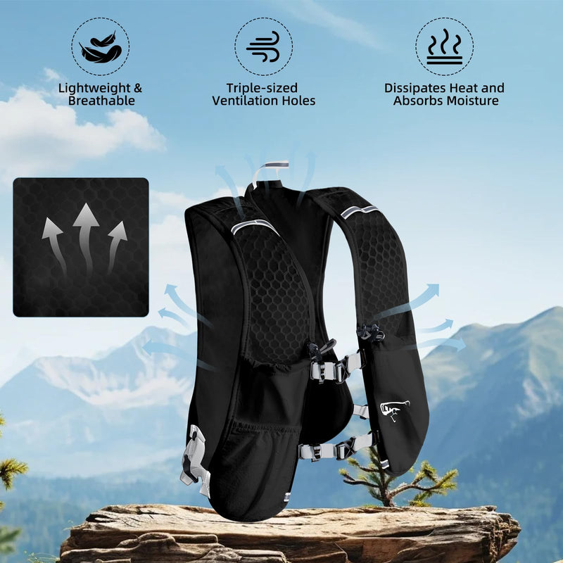 Hydration Backpack for Women Men, Lightweight Running Vest with 1.5L Water Bladder, Breathable Water Backpack for Hiking Running Cycling Climbing-White/Black Black