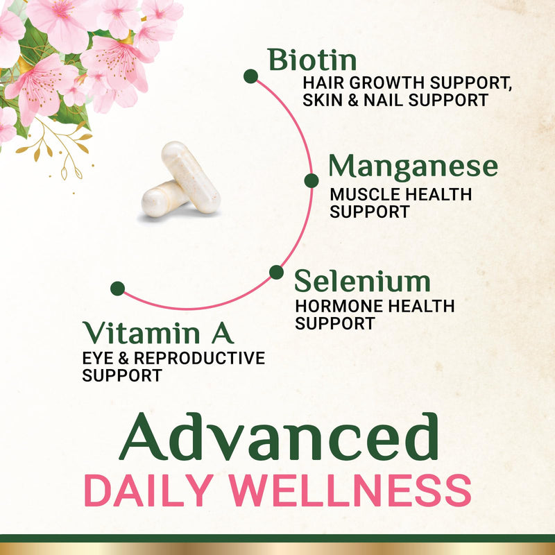 Multivitamin for Women - Complete Multi Vitamin with Vitamins A, C, D, E, B6, B12, Zinc, Calcium & Magnesium, Womens Daily Multimineral Supplement for Hair Skin and Nails Health Support - 60 Capsules 60 Count (Pack of 1)