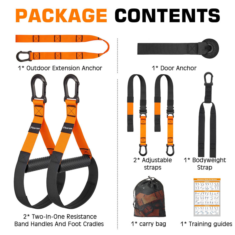 Home Resistance Training Kit, Suspension Trainer Straps with Adjustable Extension, Door Anchor, and Carry Bag – Strength Training Equipment for Full Body Bodyweight Workouts at Home or Outdoors Orange