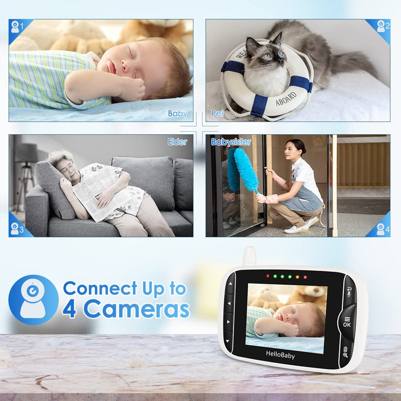 HelloBaby Monitor with Camera and Audio, IPS Screen LCD Display Video Baby Monitor No WiFi Infrared Night Vision, Temprature Screen Lullaby, Two Way Audio and VOX Mode (HB66pro) HB66pro - BeesActive Australia