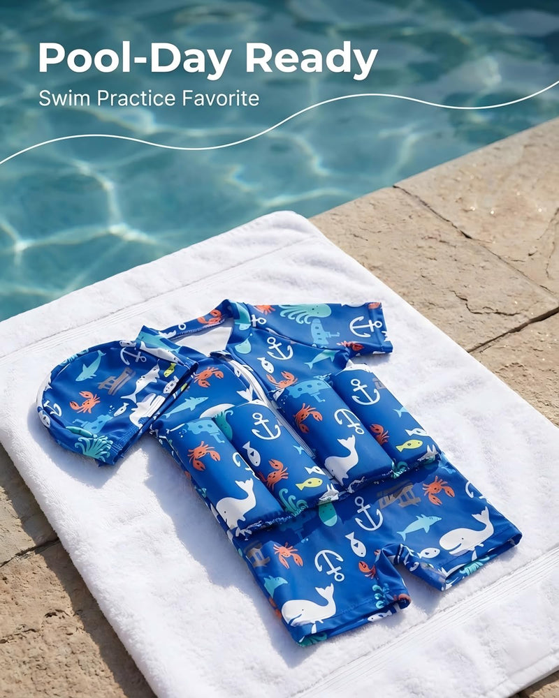Floatie Swimsuit for Toddlers Boys Girls Floating Bathing Suit Baby Kids Float Learn to Swim Suit Floatation Beach Pool 1-6Y 2-3 T Blue Sea - BeesActive Australia
