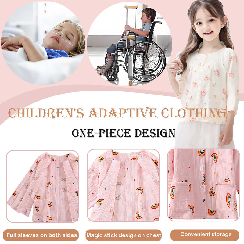 Children's Bedridden Patient Clothing Easy to Put on and Take Off,Post-Op Tear Away Clothes Suitable for Bedridden,Paralyzed,Fractured,Disabled White 7/140