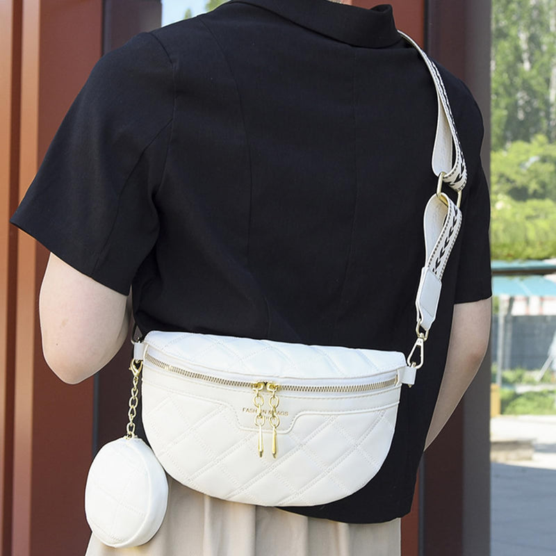 Ausion Leather Fanny Pack for Women Fashionable Belt Bag Waterproof Bip Bum Bags for Running Hiking Fits All Phones Lingge Black - BeesActive Australia
