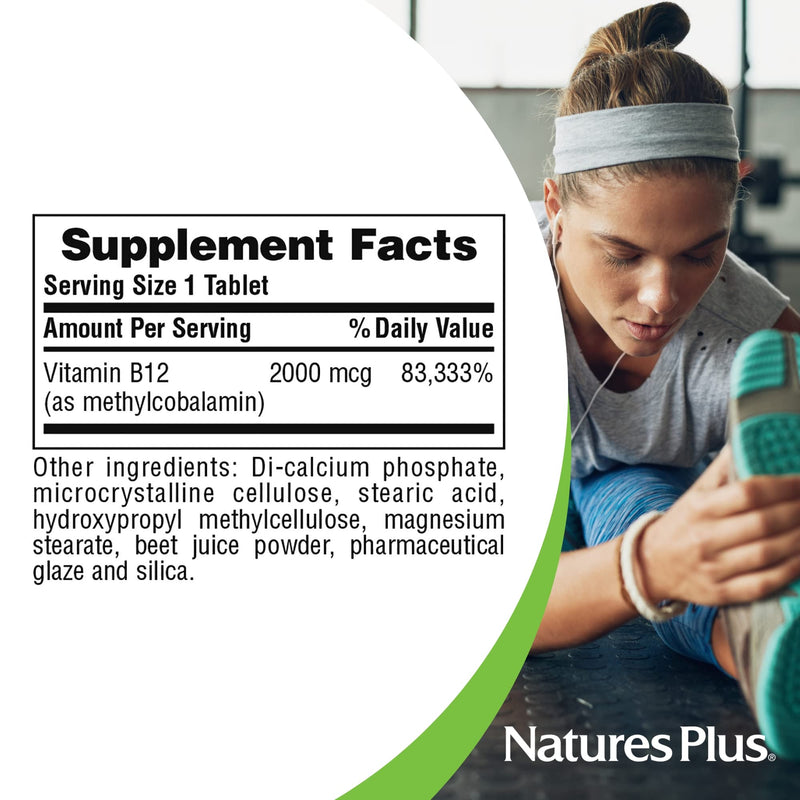 NaturesPlus Vitamin B12 2000 mcg - 60 Sustained Release Tablets - Energy & Immune Health Support - Gluten Free, Vegetarian - 60 Servings