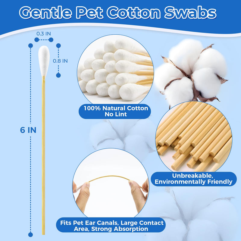 6 Inch Large Cotton Swabs for Dog Ear Cleaning - Extra Long Handle Dog Ear Swabs, Soft & Absorbent Big Cotton Tips, Perfect for Pet Care & Daily Grooming (100 Pcs) 1 pack 100 pcs