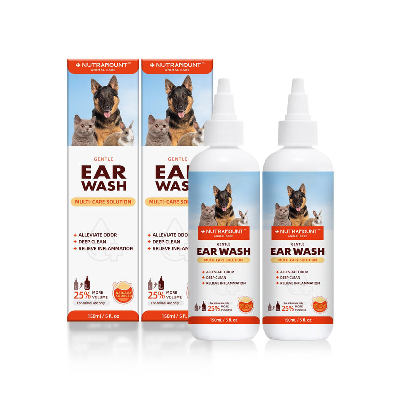 Ear Wash 150ml/5 fl.oz for Dogs, Cats and Livestock Gentle Multi-Care Solution Reduce Ear Odor Twin Bottle Set 2 Pieces