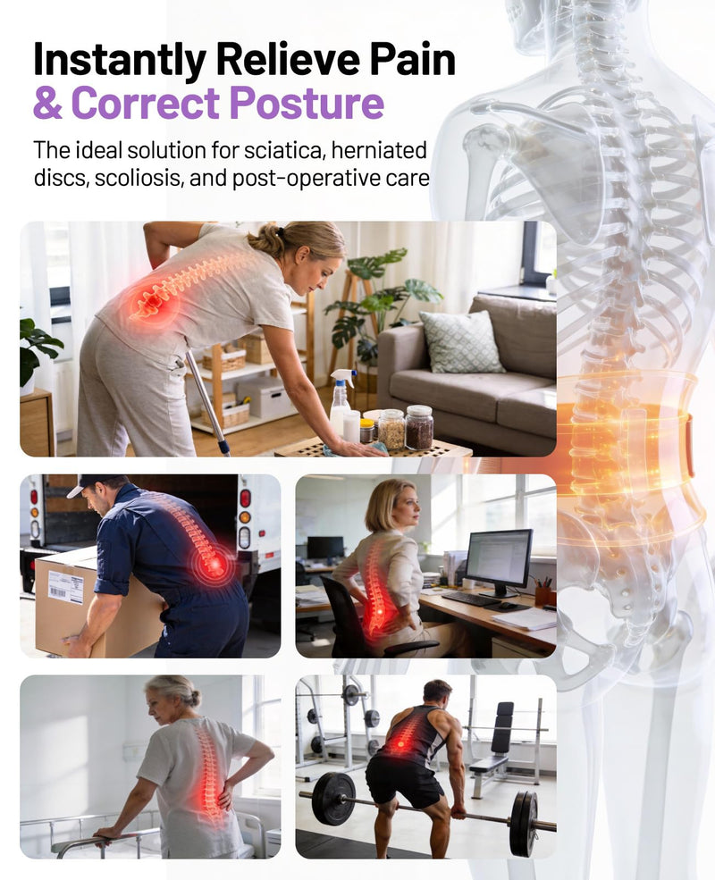 Back Brace for Women, Support Brace for Lower Back Pain Relief, Adjustable Lumbar Support Belt with Lumbar Pad, Ergonomic Breathable Immediate Relief Brace for Herniated Disc Sciatica Scoliosis,M A-Purple M - BeesActive Australia