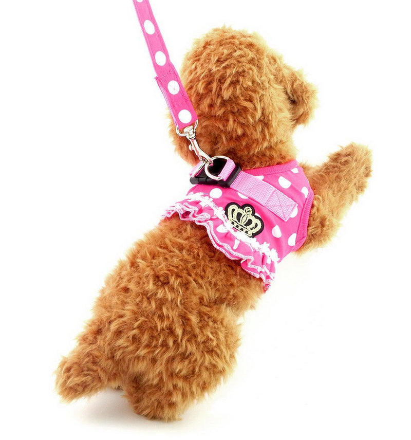 Selmai Puppy Small Cat Girl Dog Vest Dots Harness Leash Set Mesh Padded No Pull Lead S Pink - BeesActive Australia