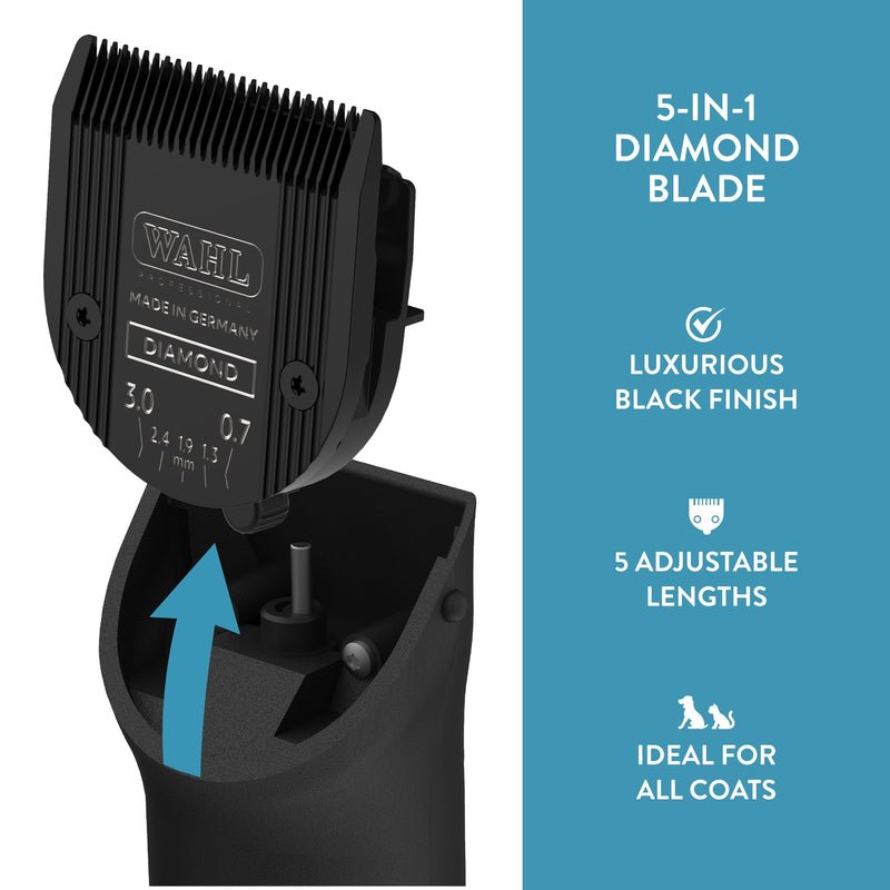 Wahl Professional Animal 5-in-1 Diamond Blade Arco, 5 Style Groom, Bravura, Chromado, Creativa, Figura, and Motion Pet, Dog, and Horse Clippers (41854-7526) Black - BeesActive Australia