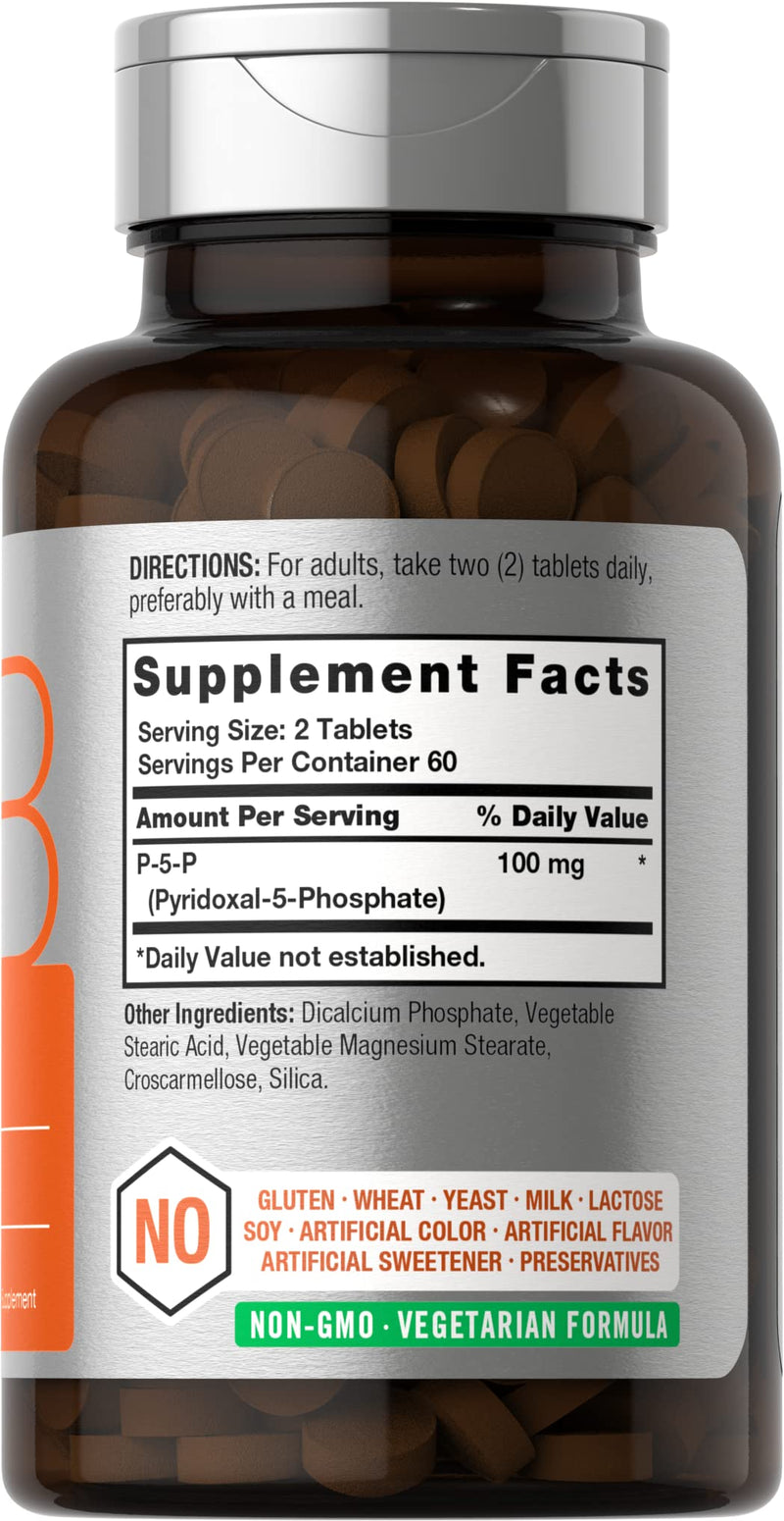 Horbäach P5P Activated Vitamin B6 100mg | 120 Vegetarian Tablets | Non-GMO, Gluten Free Supplement | Pyridoxal 5 Phosphate | Coenzyme B6
