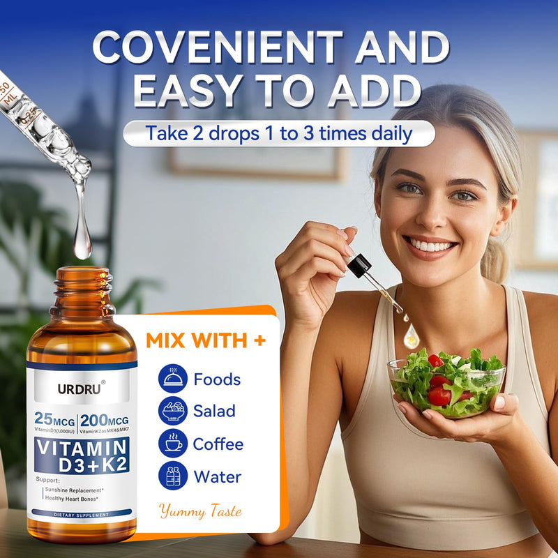 (2 Pack) Vitamin D3 K2 Liquid Drops - 2 Fl Oz Max Absorption 1,000 IU D3 & 200mcg K2 Drops for Immune & Mood, Bone & Teeth Health - 60ml