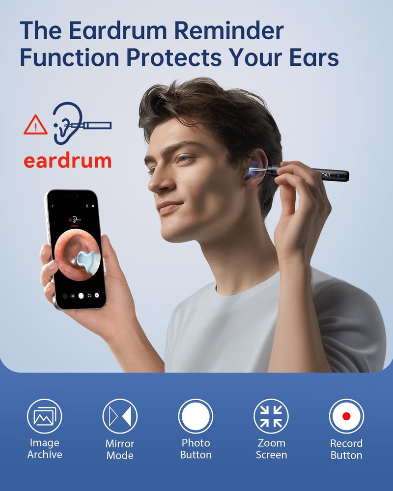 Ear Wax Removal, Ear Wax Removal Tool Camera with 1296P HD Camera and 6 LED Lights, Ear Cleaner with 10 Ear Pick, Upgraded Ear Wax Removal Kit for iOS and Android, Black Jet Black - BeesActive Australia