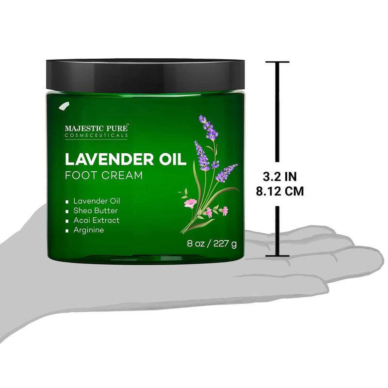 Majestic Pure Lavender Oil Foot Cream, Warming Cream - Calluses, Dry Cracked Feet, Hands, Heels, Elbow, Nails, and Knees - Softens & Moisturizes Skin - 8 oz 8 Fl Oz (Pack of 1)