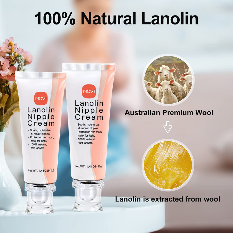 NCVI Pure Lanolin Nipple Cream for Breastfeeding, Nipple Crack Relief Care Cream for Breastfeeding Pain Suitable for Nursing Mothers/Pregnant Women, 100% Natural Ingredient -1.41 Ounces 1.41 Ounce (Pack of 1) - BeesActive Australia