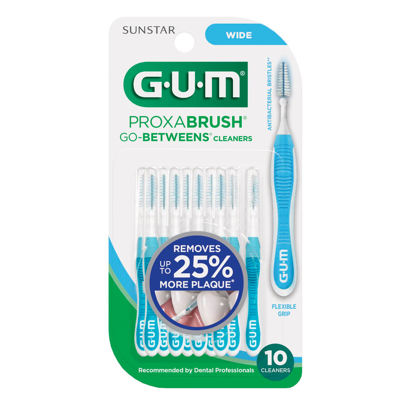 GUM Proxabrush Go-Betweens - Wide - Interdental Brushes - Soft Bristled Dental Picks for Plaque Removal Health - Safe for Braces & Dental Devices, 10 Count (Pack of 6) Blue 10 Count (Pack of 6)