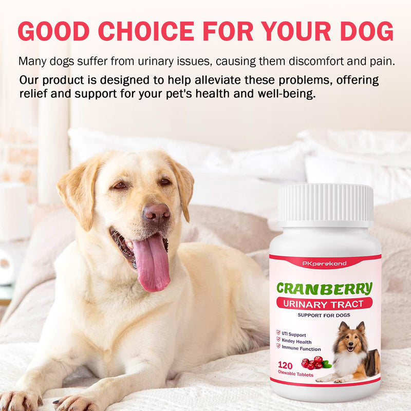 Cranberry for Dogs, 120 Chewable Tablets, UTI Treatment for Dogs, Urinary Tract Support, Promote Kidney and Bladder Health, Cranberry Supplement for Dog