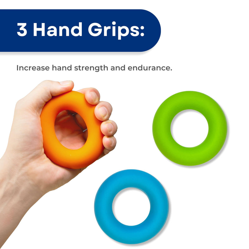 RMS Hand Grip Strengthener, Finger Exerciser, Grip Strength Trainer 6 Pieces Kit for Finger, Wrist, Carpal Tunnel, Arthritis Pain Relief. Stress Relief - Occupational Equipment for Disabled - BeesActive Australia