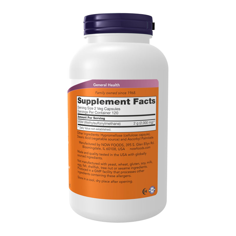 NOW Supplements, MSM (Methylsulfonylmethane) 1,000 mg, Joint Health*, 240 Veg Capsules 240 Count (Pack of 1)