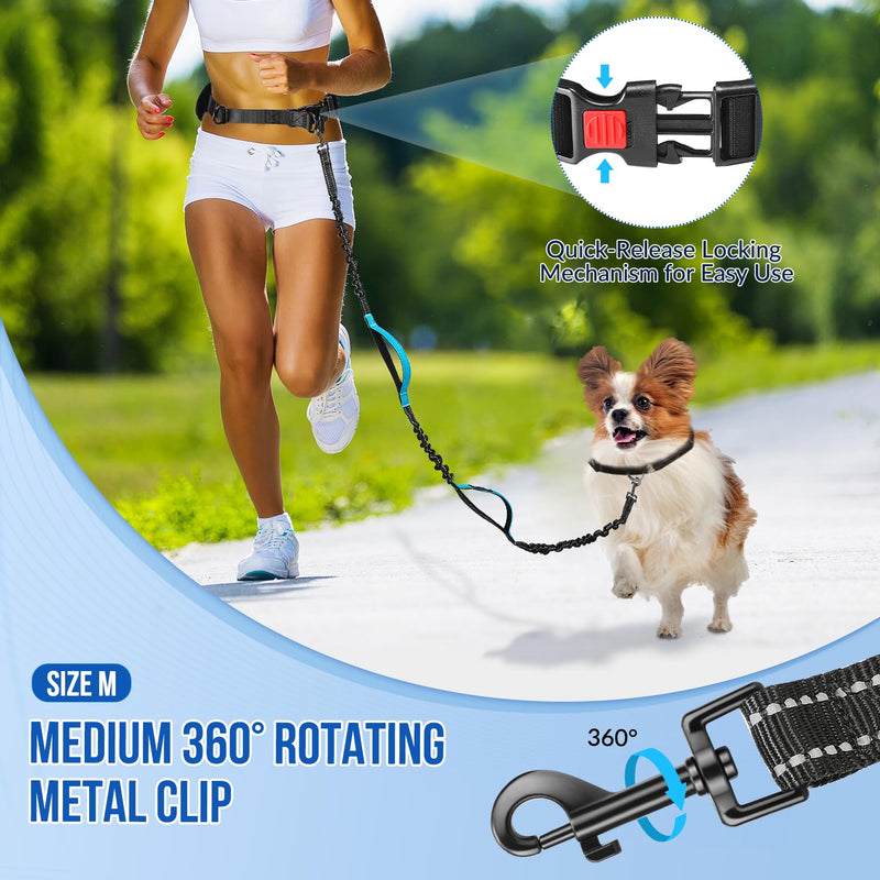 SlowTon Hands Free Dog Leash - with Removable Zipper Pouch, Shock Absorbing Bungee Leash, Dual Handle & Reflective Stitches, Wide Padded Adjustable Waist Leash for Dogs Walking Running (M, for 1 Dog) Medium for 8 - 25 lbs - BeesActive Australia