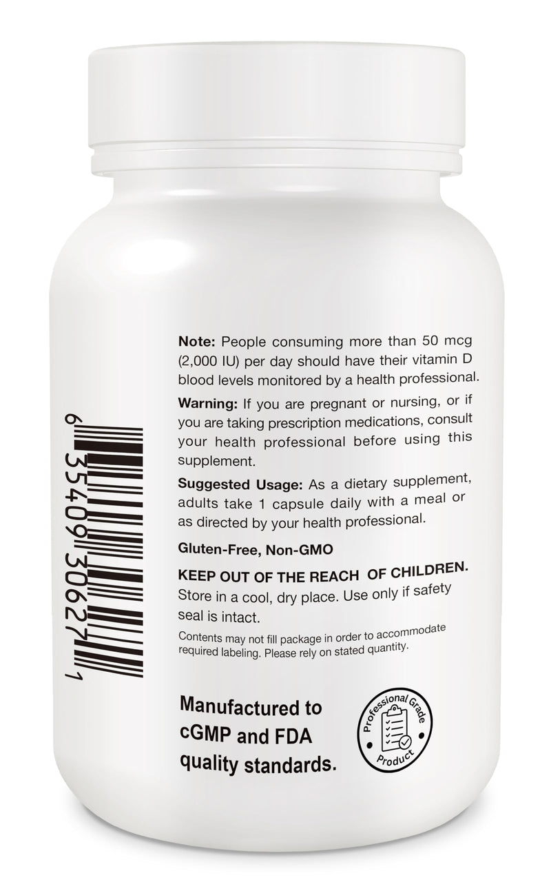 Organic VIT D3 125mcg (5000 iu) Pro Strength MiniCaps Support Bone Muscle Joint Cardio Breast Colon Immune Health Easy Swallow Fast Absorb