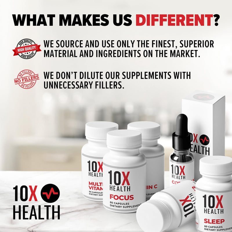 10X Health Brain Supplements for Memory and Focus - 60 Capsules | Ginkgo Biloba: Vitamin B1 & B3, Nootropic Brain & Memory Support, 60 Capsules