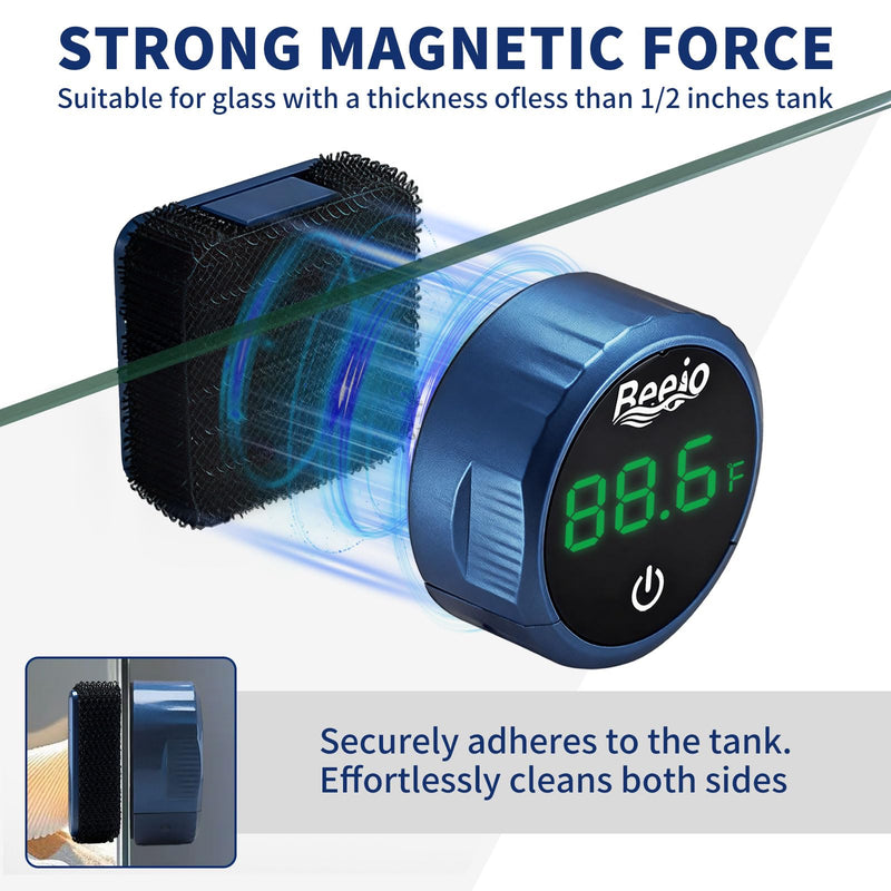 BEEJO 2 in 1 Aquarium Magnet Glass Cleaner with Touch Digital Thermometer ，Glass Fish Tanks Strong Magnetic Cleaning Brush，Aquarium Mini Algae Scraper (Blue) Blue - BeesActive Australia
